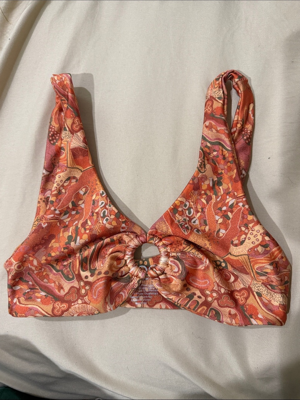 Women's Orange Paisley Ring-Front Bikini Top